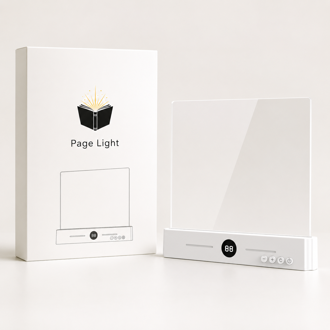 PageLight reading screen with packaging